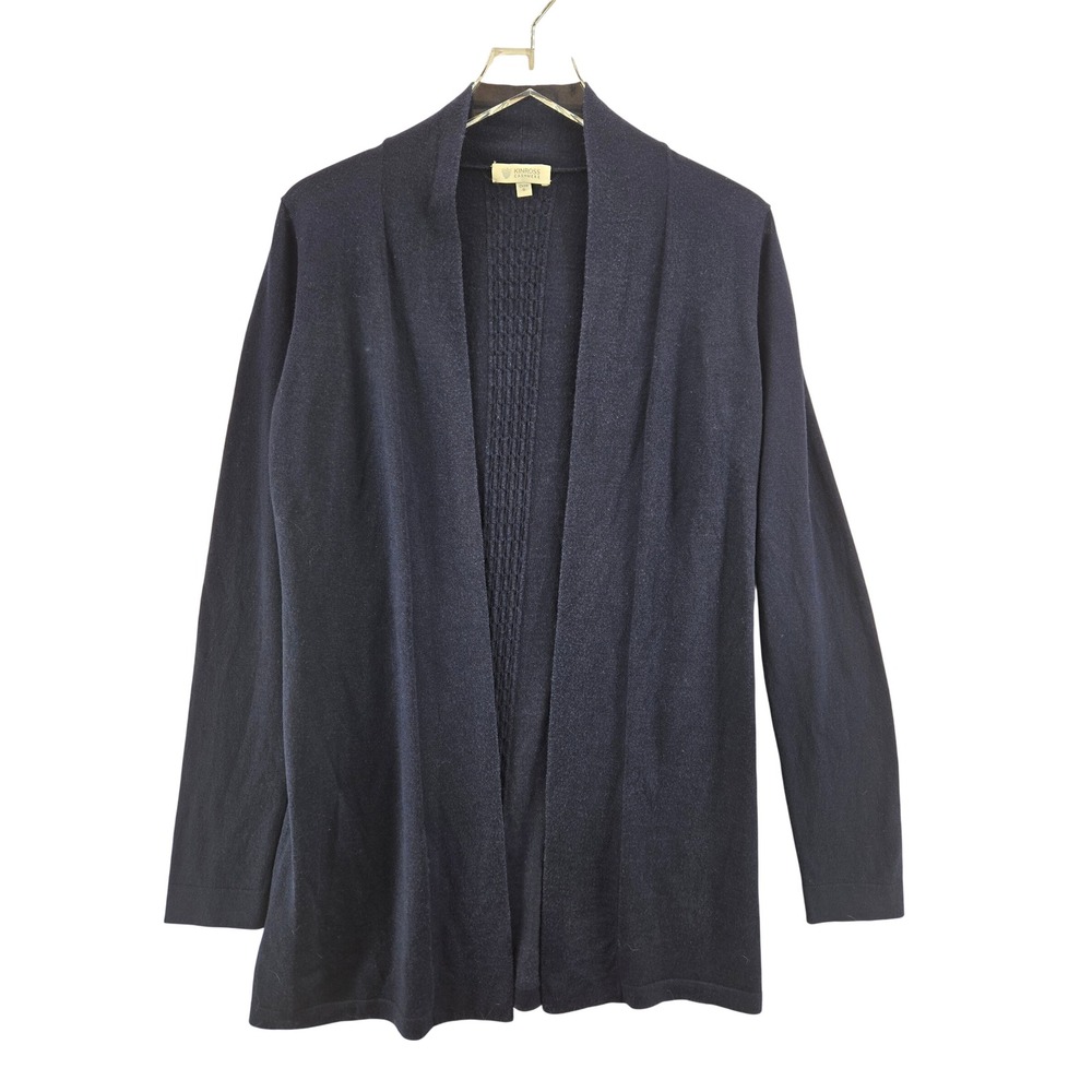 Kinross Cashmere Navy Blue Open Front Cardigan‎ Sweater Longline Womens Small